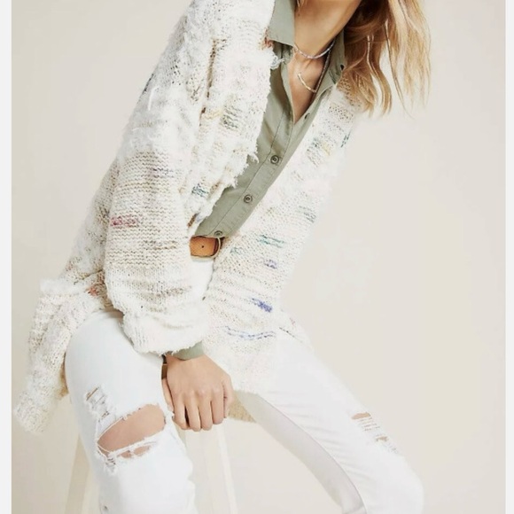 anthropologie Margo Rainbow Sweater Cardigan White Multi Medium Soft Knit - Picture 7 of 9